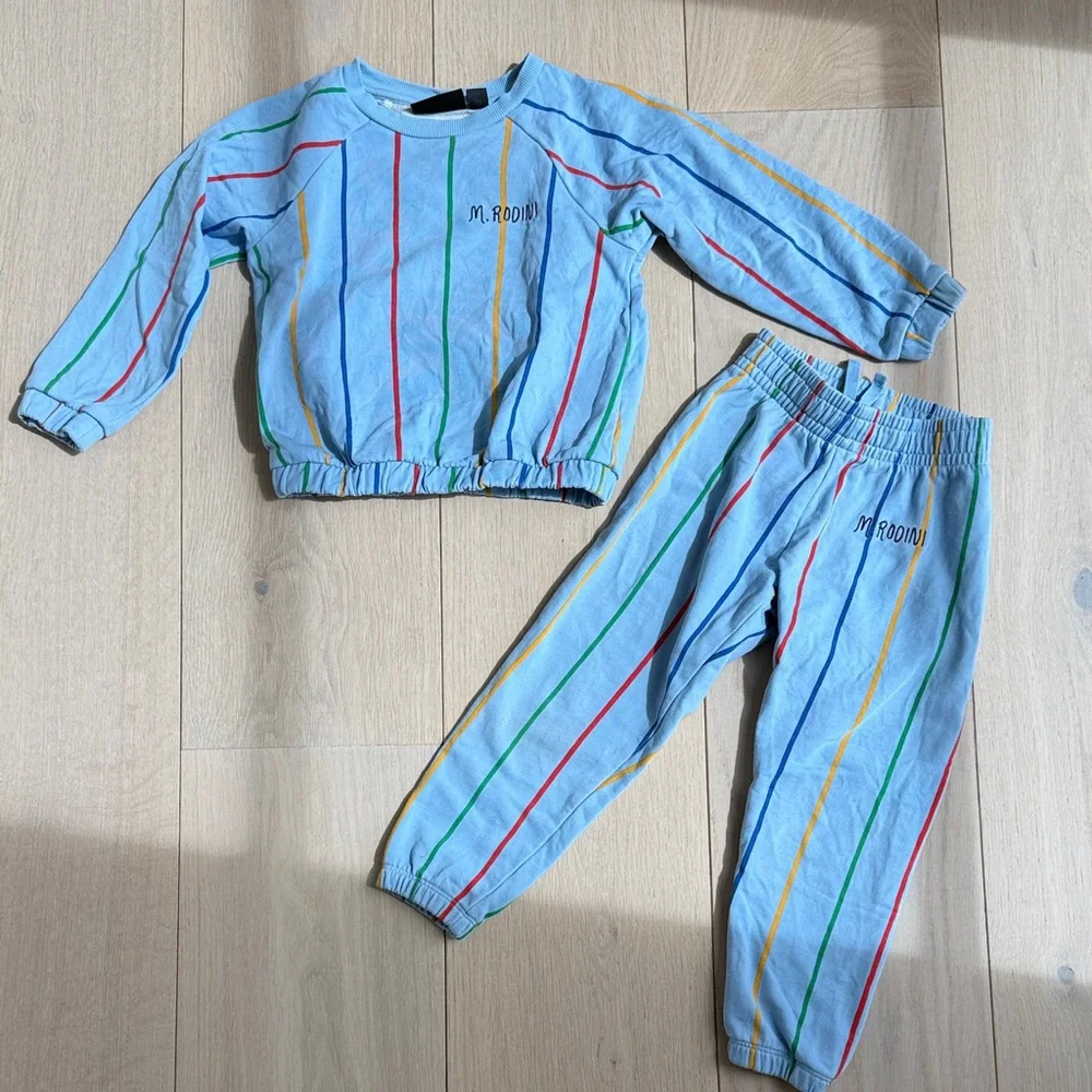 Mini Rodini Light Blue Rainbow Stripe Sweatshirt & Joggers Set